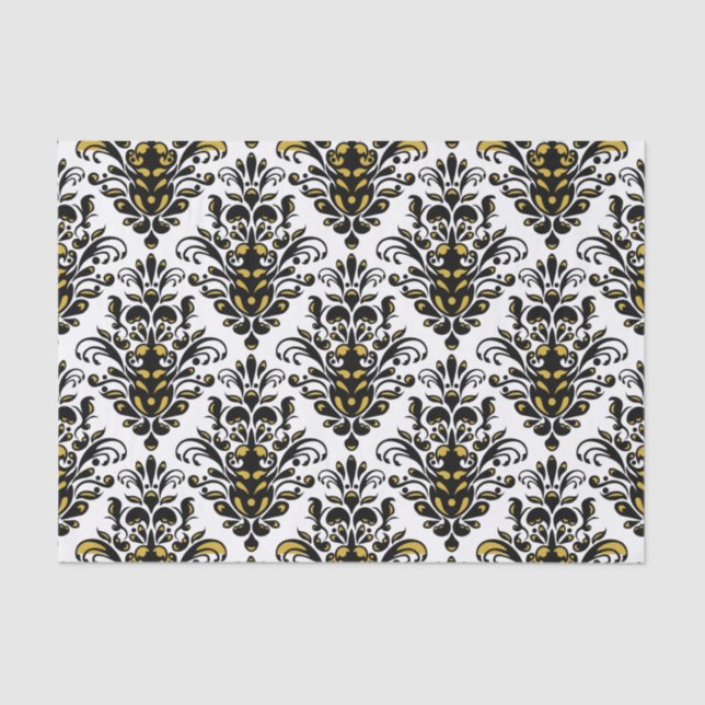 Papel De Seda Preto e branco elegante com toque do damasco do (Frente )