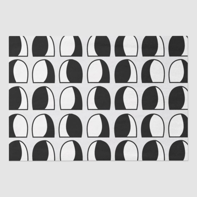 Papel De Seda Preto e Branco Meio Círculo Geométrico  (Frente )