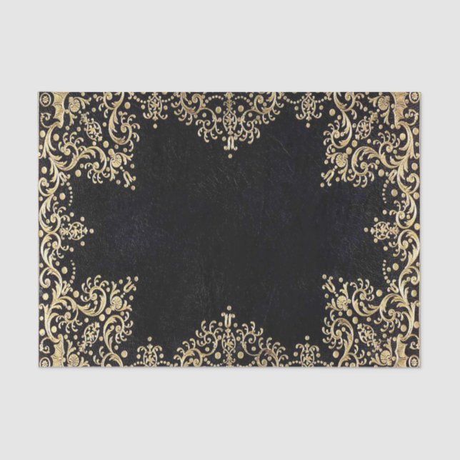 Papel De Seda Preto e ouro de Falln filigranas (Frente )