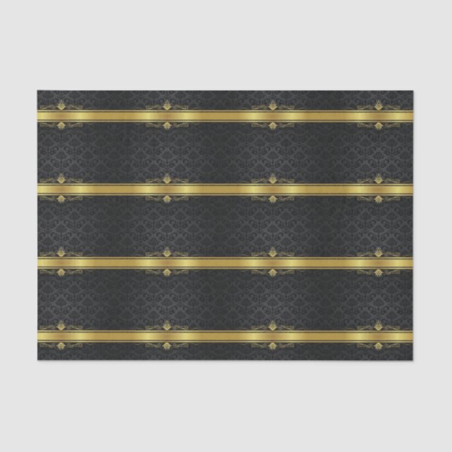 Papel De Seda Preto Elegante e Dourado (Frente )