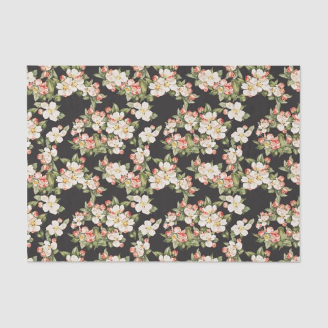 Papel De Seda Preto Floral Elegante (Frente )