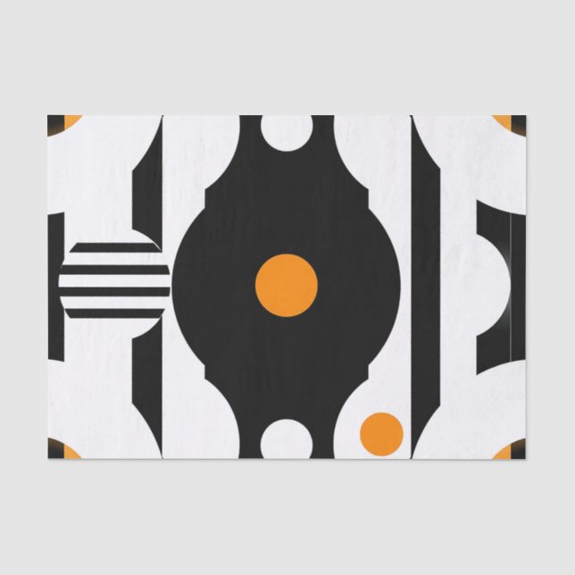 Papel De Seda Preto Laranja Retro Mod Geométrico (Frente )