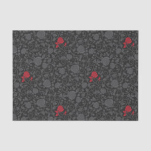 Papel De Seda Preto na Rosa vermelha preta, Damask Floral modern