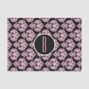 Papel De Seda Preto & Rosa Glam Damasco Monograma Letra Inicial