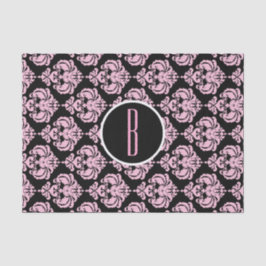 Papel De Seda Preto & Rosa Glam Damask Monograma Letra Inicial