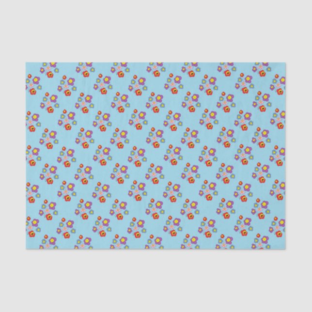 Papel De Seda Pretty Ladybugs and Flower Pattern Blue (Frente )