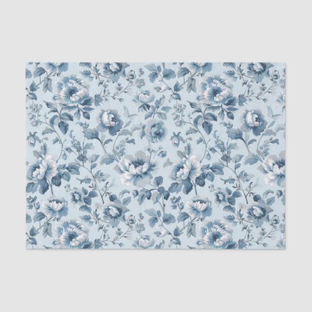 Papel De Seda Pretty Pattern of Flowers in Shades of Blue (Frente )