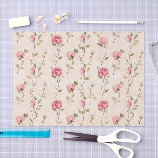 Papel De Seda Pretty Pink Cream Roses Floral Bridal Shower (Arte )