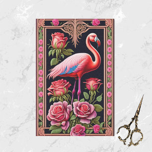 Papel De Seda Pretty Pink Flamingo Rose Illustration