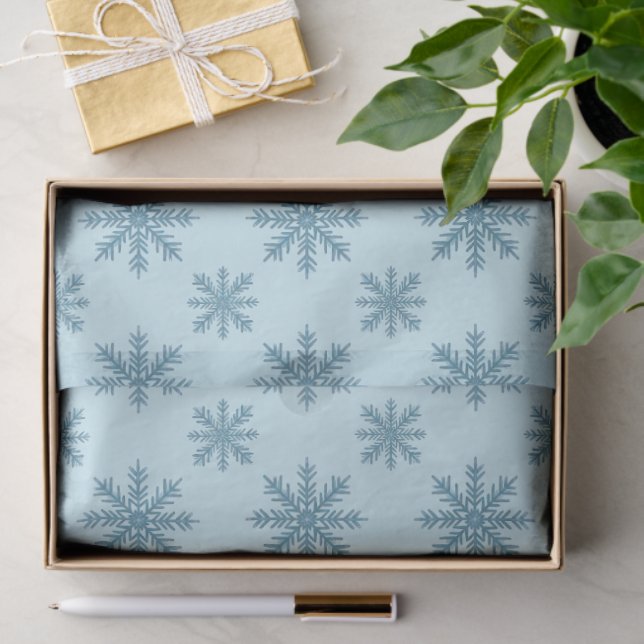 Papel De Seda Pretty retro snowflake pattern blues watercolor (Presente)