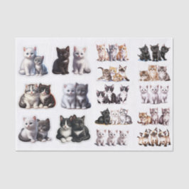Papel De Seda Pretty Vintage Inspired Kittens in Duos and Trios