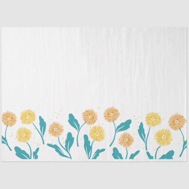 Papel De Seda Primavera Dandelion Flores e Folhas Design (Frente )