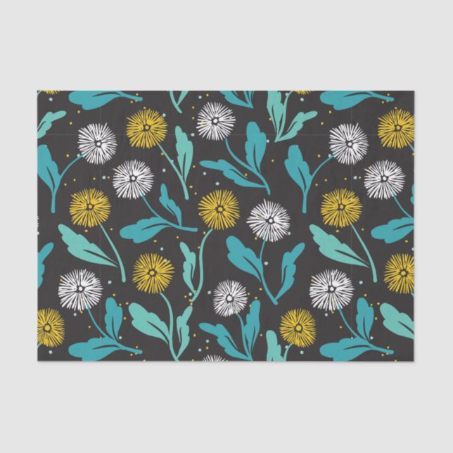 Papel De Seda Primavera Dandelion Flores e Folhas Design (Frente )