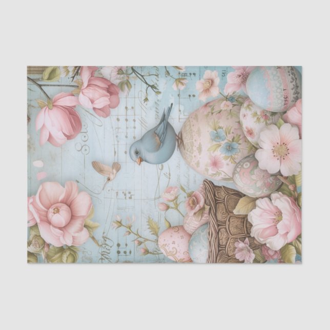 Papel De Seda Primavera de Ovos de Páscoa com pássaro azul (Frente )