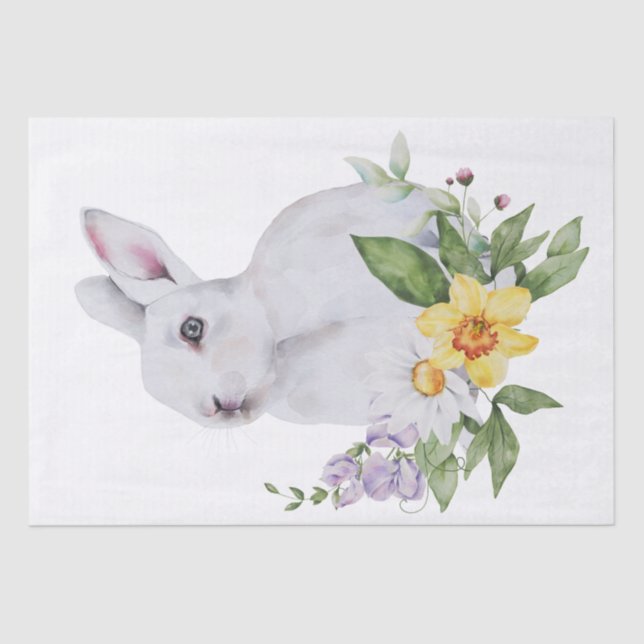 Papel De Seda Primavera Fazenda Bunny Floral Watercolor (Frente )