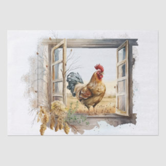 Papel De Seda Primavera Fazenda Rooster Watercolor