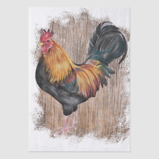 Papel De Seda Primavera Fazenda Rooster Watercolor (Frente )