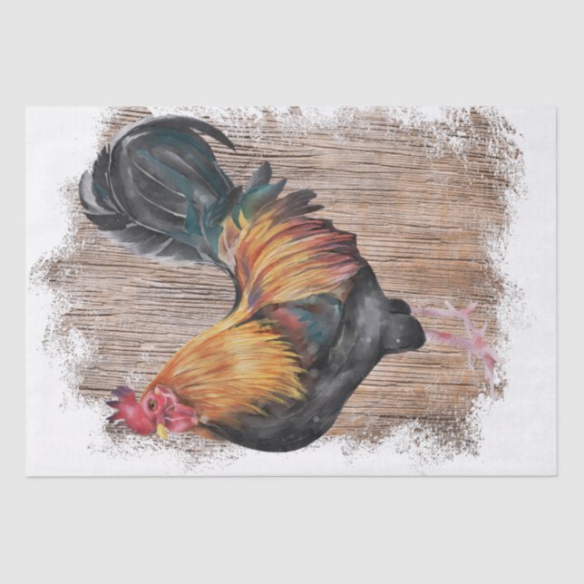 Papel De Seda Primavera Fazenda Rooster Watercolor (Frente )