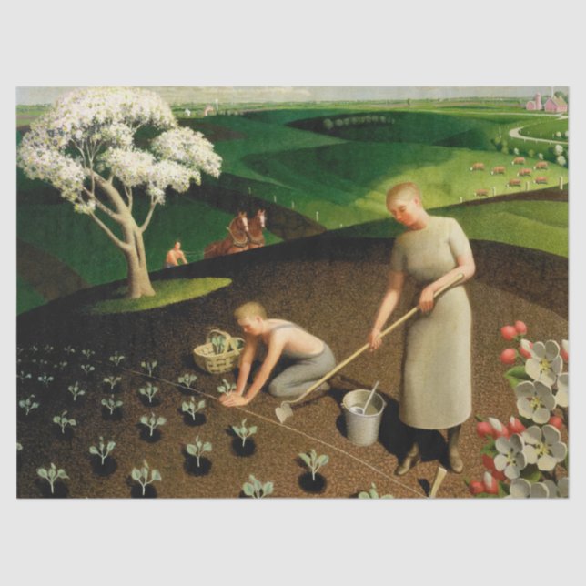 Papel De Seda Primavera no País por Grant Wood (Frente )