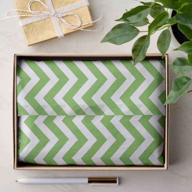Papel De Seda Primavera Verde & Branco Chevron Aniversário de Ca (Presente)