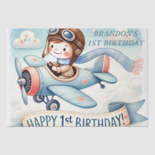 Papel De Seda primeiro aniversario Avião Menino Aquarela Para Ci