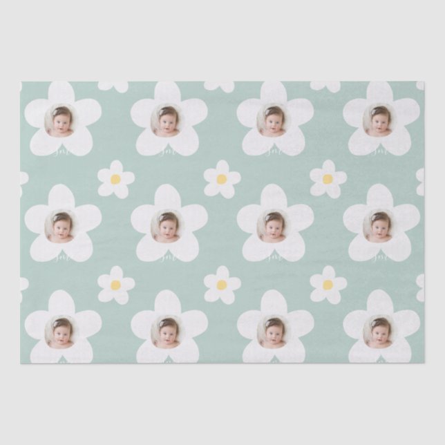 Papel De Seda Primeiro aniversário daisy boho retro turquoise am (Frente )