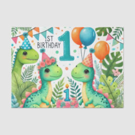 Papel De Seda primeiro aniversario Dinossaur Dino Boy Watercolor