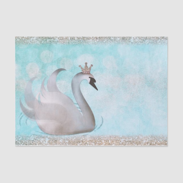 Papel De Seda Princesa Cisne Azul Dourado Brilho Brilhos Livro d (Frente )