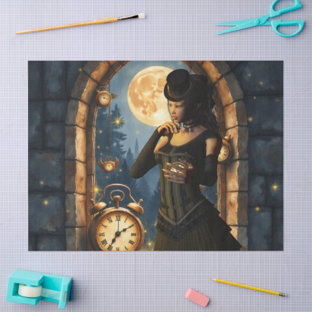 Papel De Seda Princesa dos Relógios – Guardiã das Horas ao Luar. (Arte )