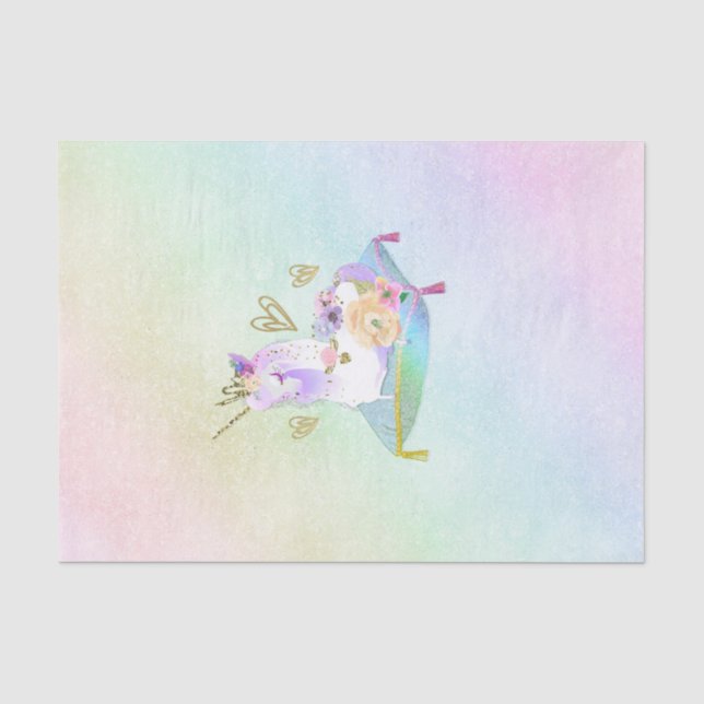 Papel De Seda Princesa Unicórnio Arco-íris Pastel Iridescente Fe (Frente )