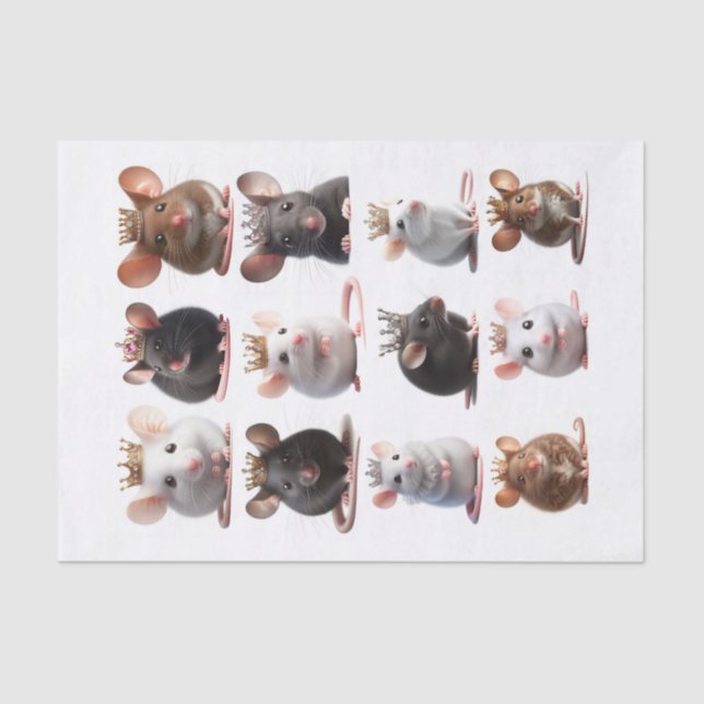 Papel De Seda Príncipe Adorável e Princesa Camundongos com Corvo (Frente )