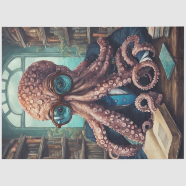 Papel De Seda Prof. Inkwell, a Dapper Octopus Decoupage (Frente )