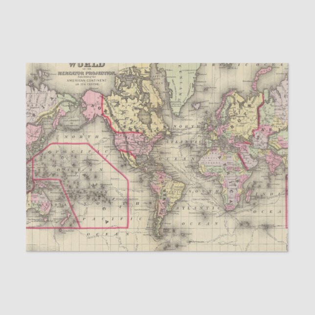 Papel De Seda Proj 2 de Mercator do mundo (Frente )