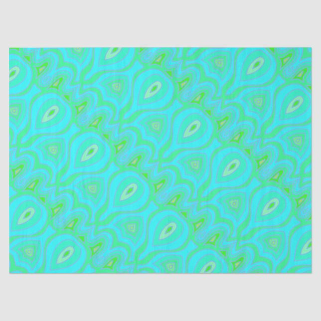 Papel De Seda Psicodélico retro hippie sessenta, azul verde (Frente )