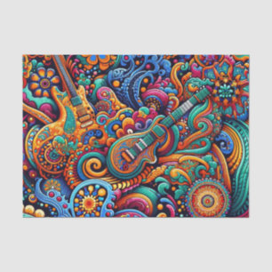Papel De Seda Psychedelic Batik Guitar Arte Colorida Música Retr