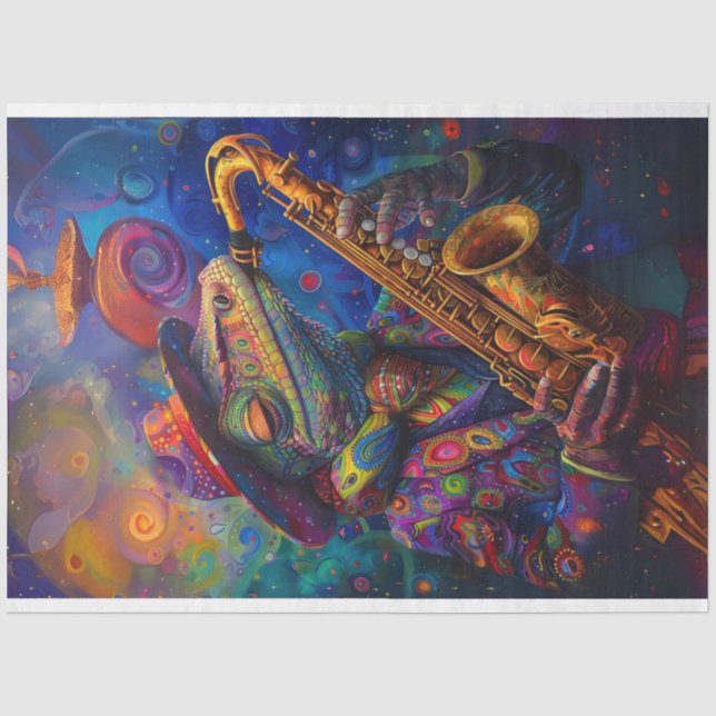 Papel De Seda Psychedelic Jazz tocando Lenny Lizard Decoupage (Frente )