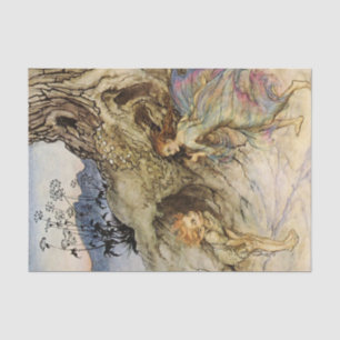 Papel De Seda “Puck e uma Fada” Aquarela de Arthur Rackham