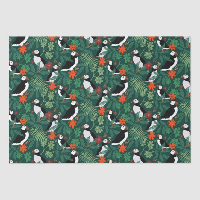 Papel De Seda Puffin Padrão Lush Verde (Frente )
