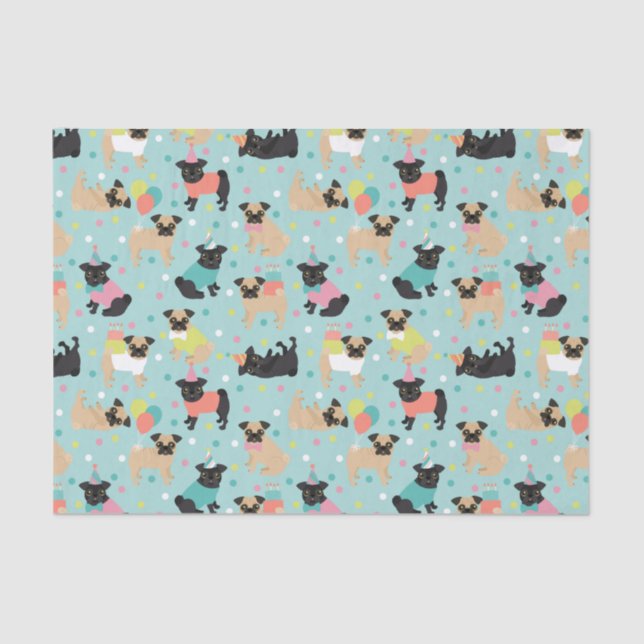 Papel De Seda Pug Birthday Tissue Paper (Frente )