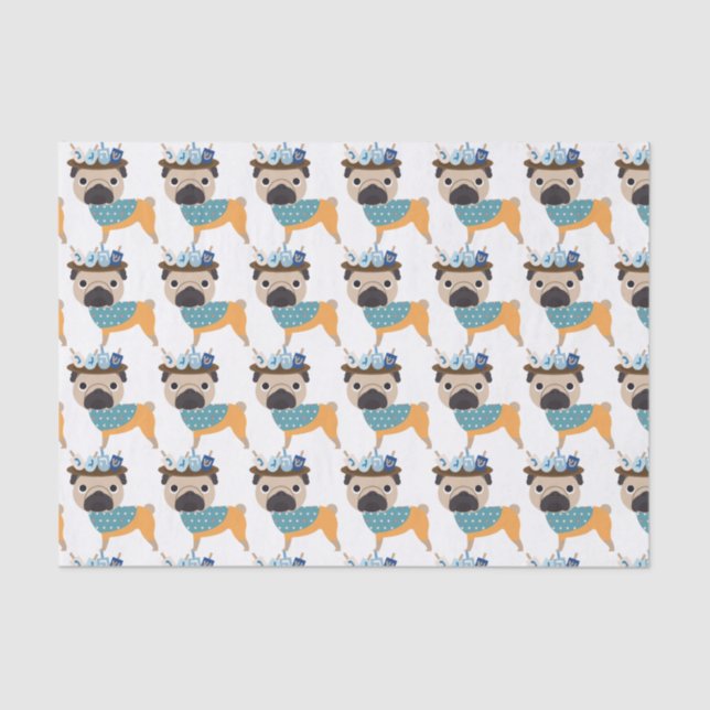 Papel De Seda Pug de Hanukkah Dreidel (customizável) (Frente )