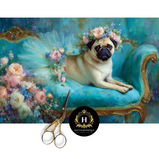Papel De Seda Pug Floral Coroa em Ballerina Tutu (Criador carregado)