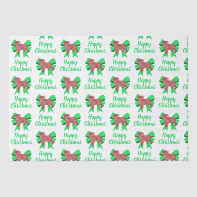 Papel De Seda Pug Silhout Red Christmas Cachorro e Arco White (Frente )