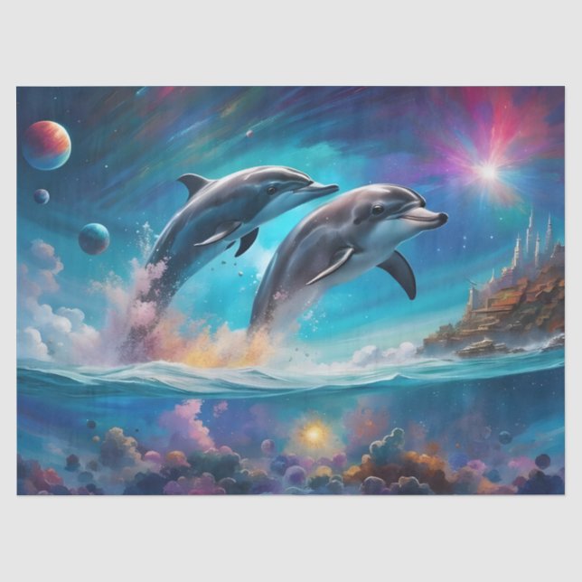 Papel De Seda Pulando Golfinhos, Fantasia, planetas (Frente )