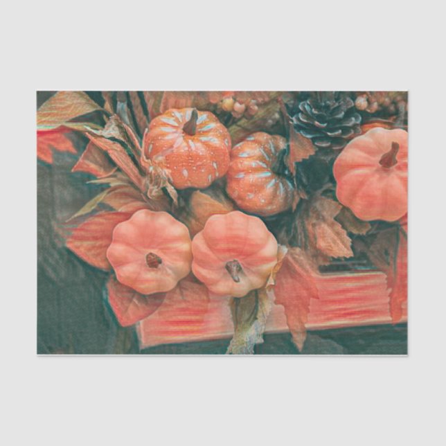 Papel De Seda Pumpkin Autumn Orange Green Country (Frente )