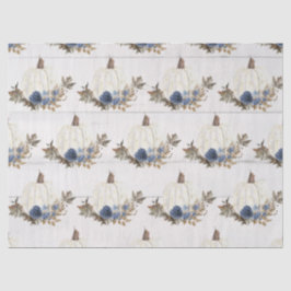 Papel De Seda Pumpkin Branco Azul Flor w Folha Folha Folha Aquar