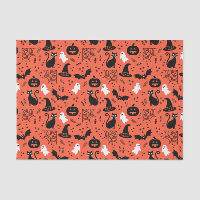 Papel De Seda Pumpkin Laranja Bonito Pumpkin Fantasma Padrão do  (Frente )