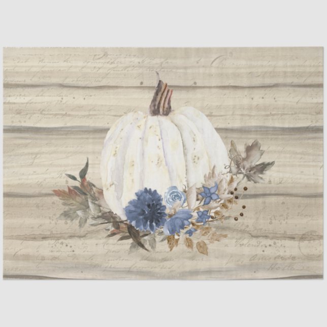 Papel De Seda Pumpkin Marinho Azul Escuro Floral Madeira (Frente )