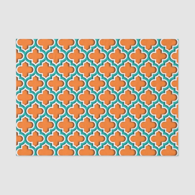 Papel De Seda Pumpkin, Teal, Quatrefoil Branco Marroquino #5DS (Frente )