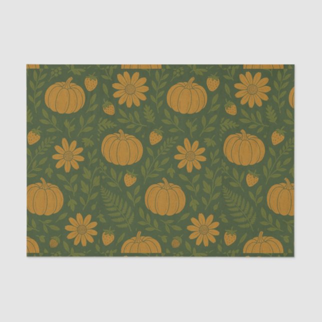 Papel De Seda Pumpkin Watercolor Autumn Patterno para Queda (Frente )