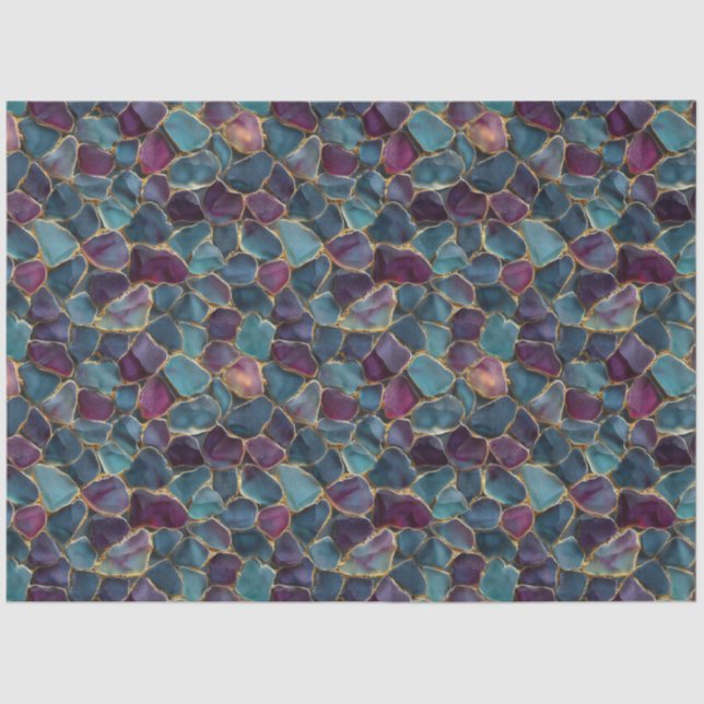 Papel De Seda Purple and Teal Sea Glass Pattern Decoupage (Frente )